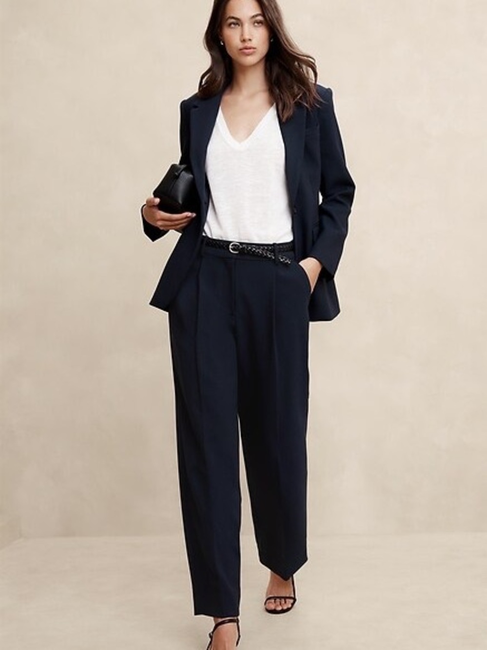 Banana Republic Double Weave Straight Trouser - Preppy Navy